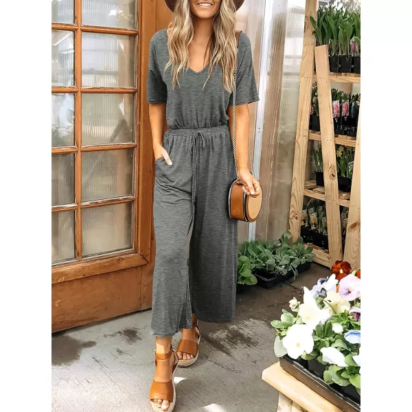 imageANRABESS Women Summer Casual Short Sleeve V Neck Elastic Waist Wide Leg Cropped Pants Jumpsuits Rompers with Pockets01dark Gray