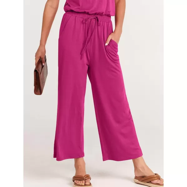 imageANRABESS Women Summer Casual Short Sleeve V Neck Elastic Waist Wide Leg Cropped Pants Jumpsuits Rompers with Pockets02hot Pink