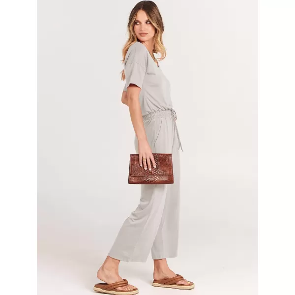 imageANRABESS Women Summer Casual Short Sleeve V Neck Elastic Waist Wide Leg Cropped Pants Jumpsuits Rompers with Pockets02light Gray