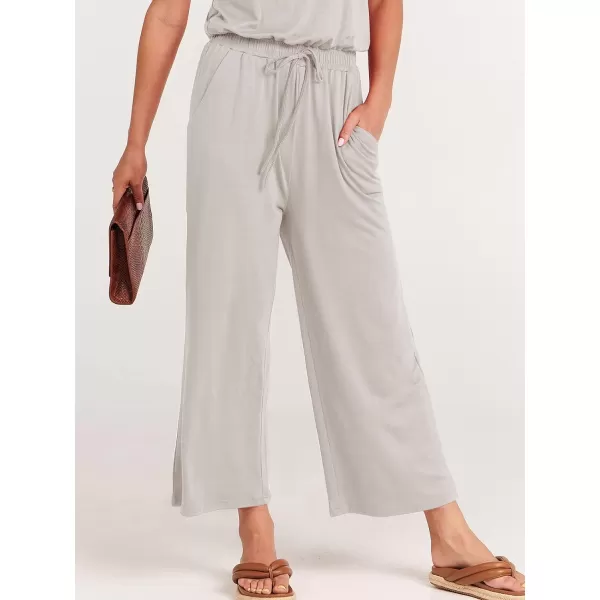 imageANRABESS Women Summer Casual Short Sleeve V Neck Elastic Waist Wide Leg Cropped Pants Jumpsuits Rompers with Pockets02light Gray