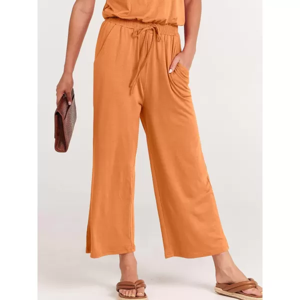 imageANRABESS Women Summer Casual Short Sleeve V Neck Elastic Waist Wide Leg Cropped Pants Jumpsuits Rompers with Pockets02orange