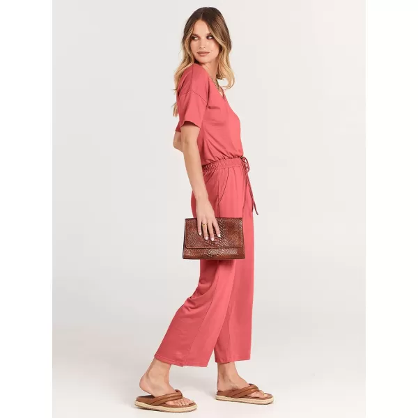 imageANRABESS Women Summer Casual Short Sleeve V Neck Elastic Waist Wide Leg Cropped Pants Jumpsuits Rompers with Pockets02peach