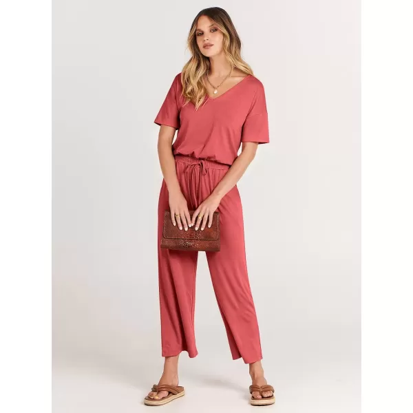 imageANRABESS Women Summer Casual Short Sleeve V Neck Elastic Waist Wide Leg Cropped Pants Jumpsuits Rompers with Pockets02peach
