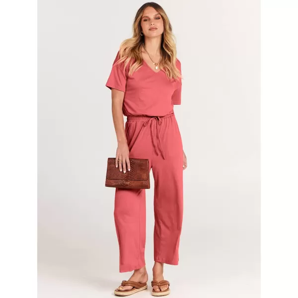 imageANRABESS Women Summer Casual Short Sleeve V Neck Elastic Waist Wide Leg Cropped Pants Jumpsuits Rompers with Pockets02peach