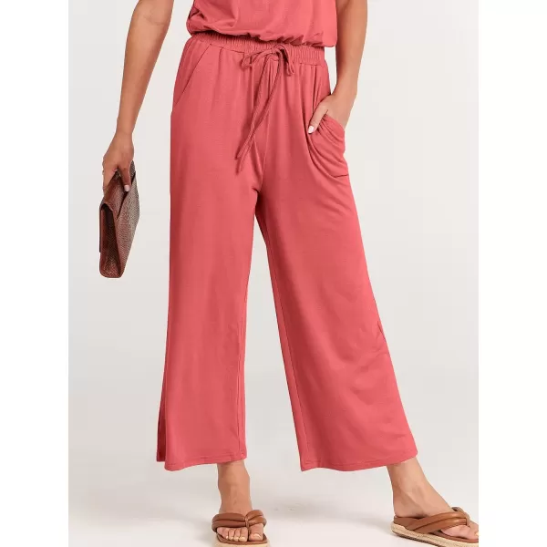 imageANRABESS Women Summer Casual Short Sleeve V Neck Elastic Waist Wide Leg Cropped Pants Jumpsuits Rompers with Pockets02peach