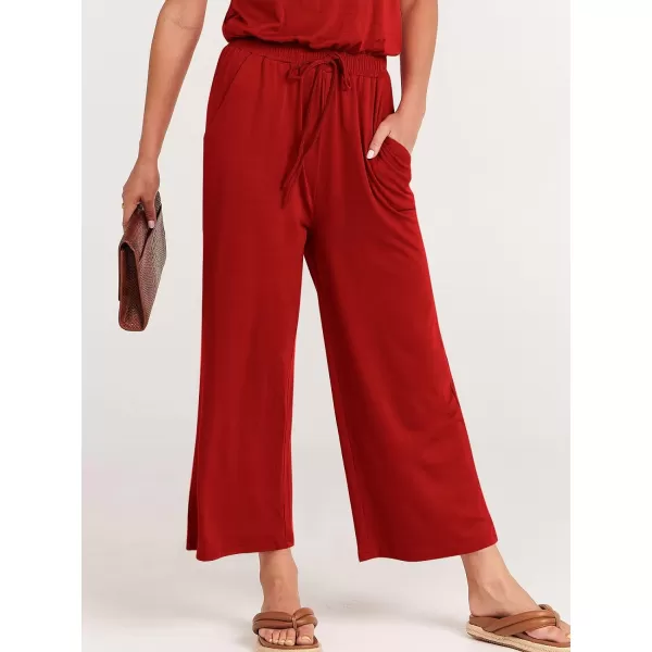 imageANRABESS Women Summer Casual Short Sleeve V Neck Elastic Waist Wide Leg Cropped Pants Jumpsuits Rompers with Pockets02red