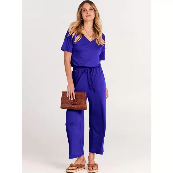 imageANRABESS Women Summer Casual Short Sleeve V Neck Elastic Waist Wide Leg Cropped Pants Jumpsuits Rompers with Pockets02royal Blue