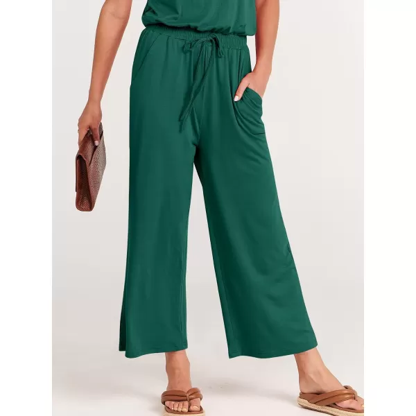 imageANRABESS Women Summer Casual Short Sleeve V Neck Elastic Waist Wide Leg Cropped Pants Jumpsuits Rompers with Pockets03deep Green