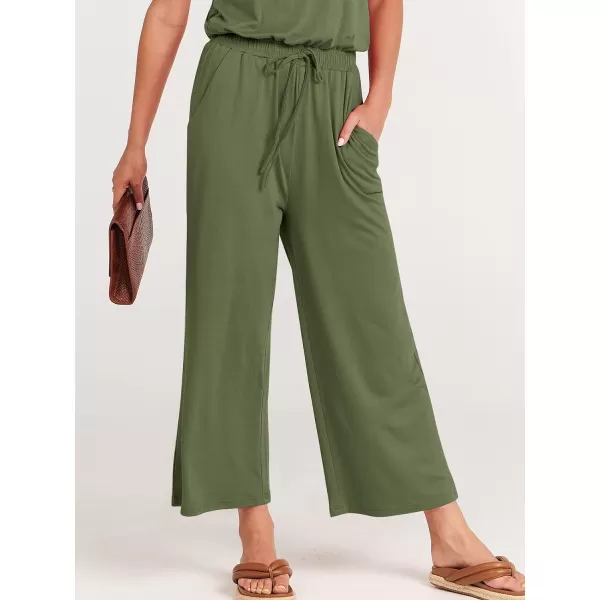 imageANRABESS Women Summer Casual Short Sleeve V Neck Elastic Waist Wide Leg Cropped Pants Jumpsuits Rompers with Pockets03green
