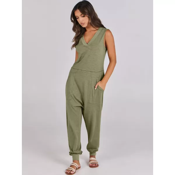 imageANRABESS Women Summer Casual Sleeveless V Neck Harem Jumpsuits One Piece Outfits Baggy Loose Lounge Rompers JumperArmy Green