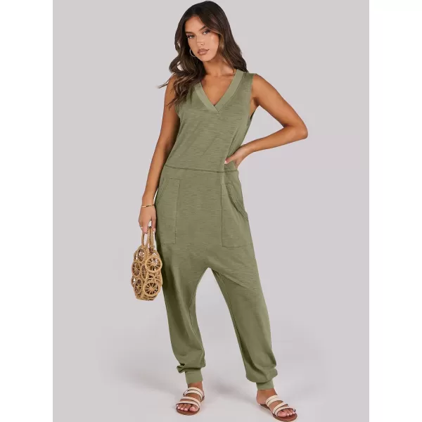 imageANRABESS Women Summer Casual Sleeveless V Neck Harem Jumpsuits One Piece Outfits Baggy Loose Lounge Rompers JumperArmy Green