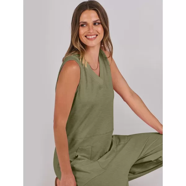 imageANRABESS Women Summer Casual Sleeveless V Neck Harem Jumpsuits One Piece Outfits Baggy Loose Lounge Rompers JumperArmy Green