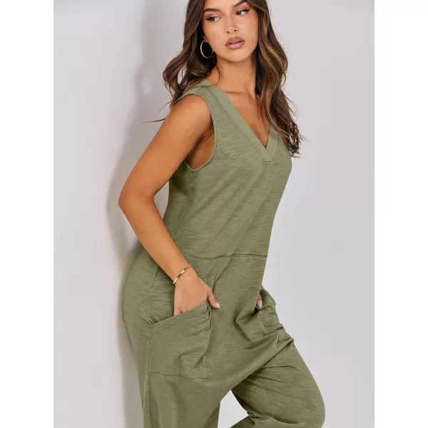 imageANRABESS Women Summer Casual Sleeveless V Neck Harem Jumpsuits One Piece Outfits Baggy Loose Lounge Rompers JumperArmy Green