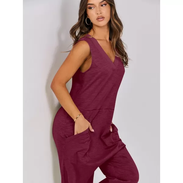 imageANRABESS Women Summer Casual Sleeveless V Neck Harem Jumpsuits One Piece Outfits Baggy Loose Lounge Rompers JumperBurgundy