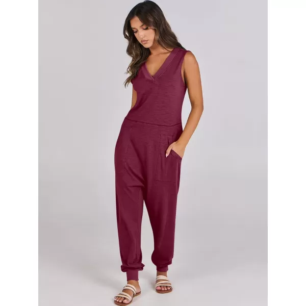 imageANRABESS Women Summer Casual Sleeveless V Neck Harem Jumpsuits One Piece Outfits Baggy Loose Lounge Rompers JumperBurgundy