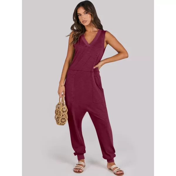 imageANRABESS Women Summer Casual Sleeveless V Neck Harem Jumpsuits One Piece Outfits Baggy Loose Lounge Rompers JumperBurgundy