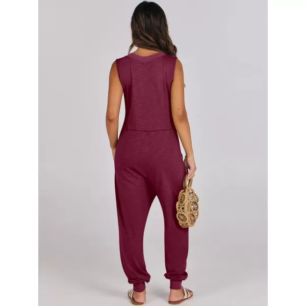 imageANRABESS Women Summer Casual Sleeveless V Neck Harem Jumpsuits One Piece Outfits Baggy Loose Lounge Rompers JumperBurgundy