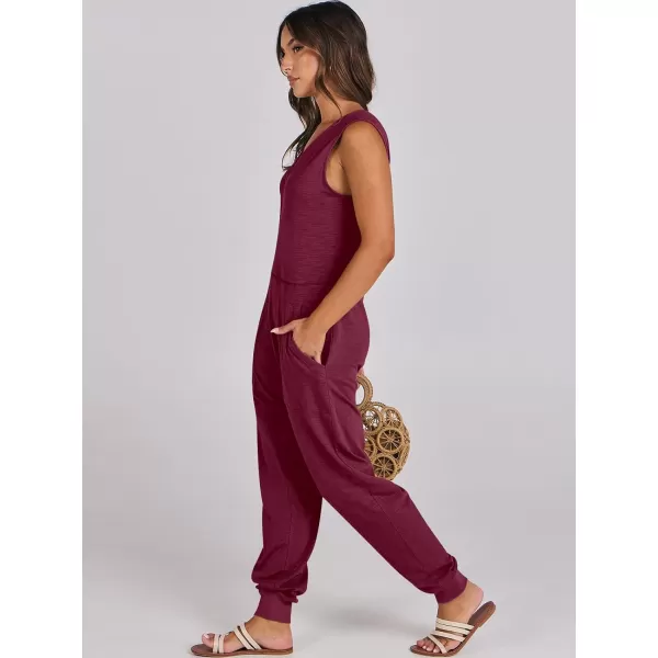 imageANRABESS Women Summer Casual Sleeveless V Neck Harem Jumpsuits One Piece Outfits Baggy Loose Lounge Rompers JumperBurgundy
