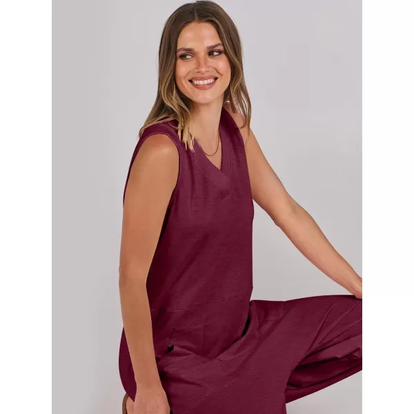imageANRABESS Women Summer Casual Sleeveless V Neck Harem Jumpsuits One Piece Outfits Baggy Loose Lounge Rompers JumperBurgundy