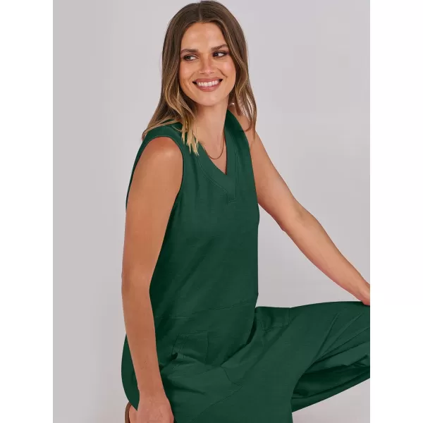 imageANRABESS Women Summer Casual Sleeveless V Neck Harem Jumpsuits One Piece Outfits Baggy Loose Lounge Rompers JumperDeep Green