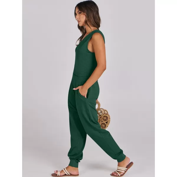 imageANRABESS Women Summer Casual Sleeveless V Neck Harem Jumpsuits One Piece Outfits Baggy Loose Lounge Rompers JumperDeep Green