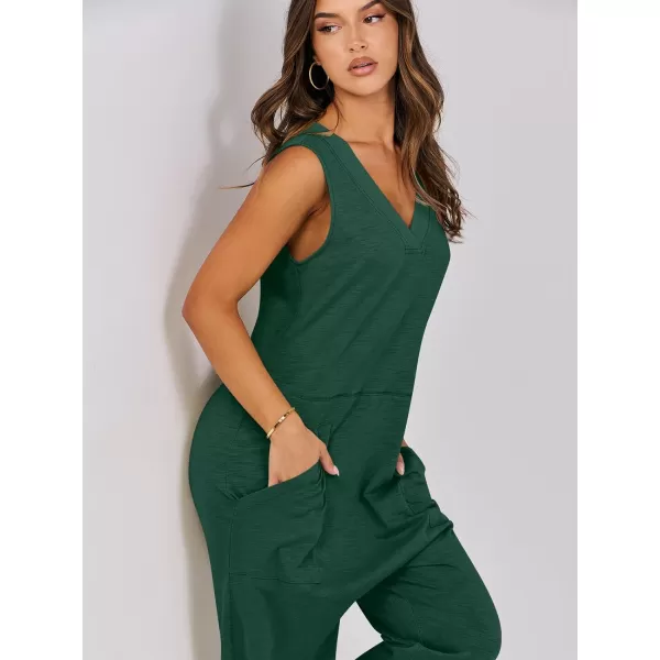 imageANRABESS Women Summer Casual Sleeveless V Neck Harem Jumpsuits One Piece Outfits Baggy Loose Lounge Rompers JumperDeep Green