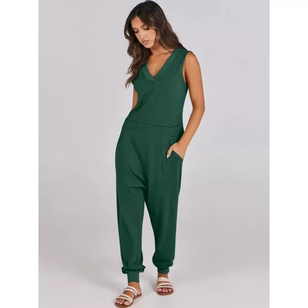 imageANRABESS Women Summer Casual Sleeveless V Neck Harem Jumpsuits One Piece Outfits Baggy Loose Lounge Rompers JumperDeep Green