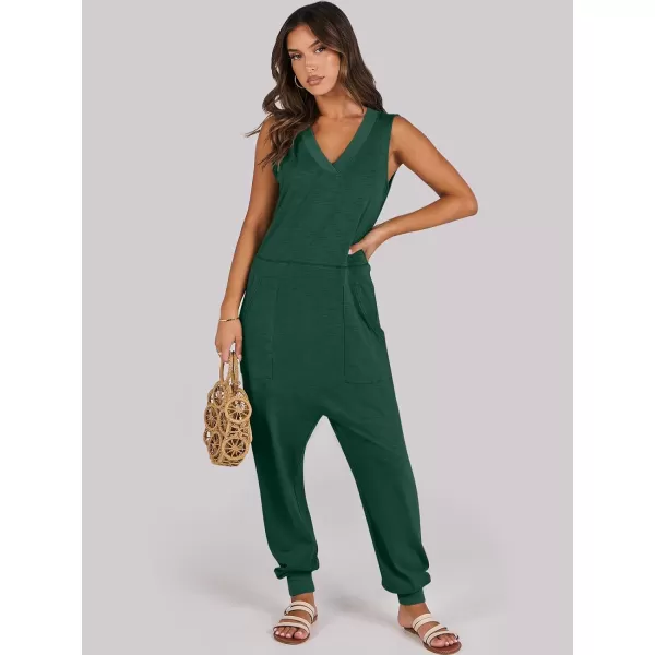 imageANRABESS Women Summer Casual Sleeveless V Neck Harem Jumpsuits One Piece Outfits Baggy Loose Lounge Rompers JumperDeep Green
