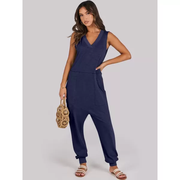 imageANRABESS Women Summer Casual Sleeveless V Neck Harem Jumpsuits One Piece Outfits Baggy Loose Lounge Rompers JumperNavy Blue