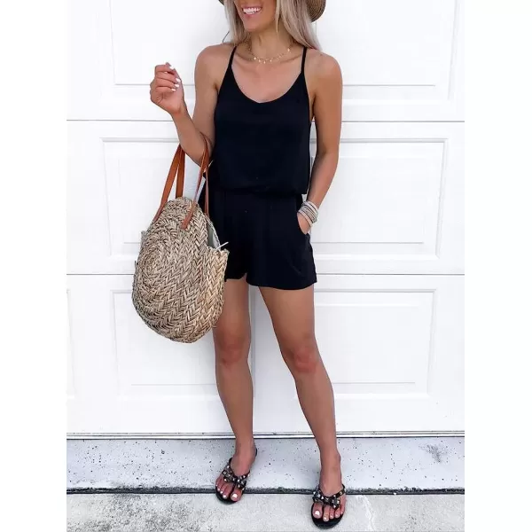 imageANRABESS Women Summer Loose Solid Sleeveless Jumpsuit Rompers Spaghetti Strap Adjustable Waist Short Pant Rompers02black