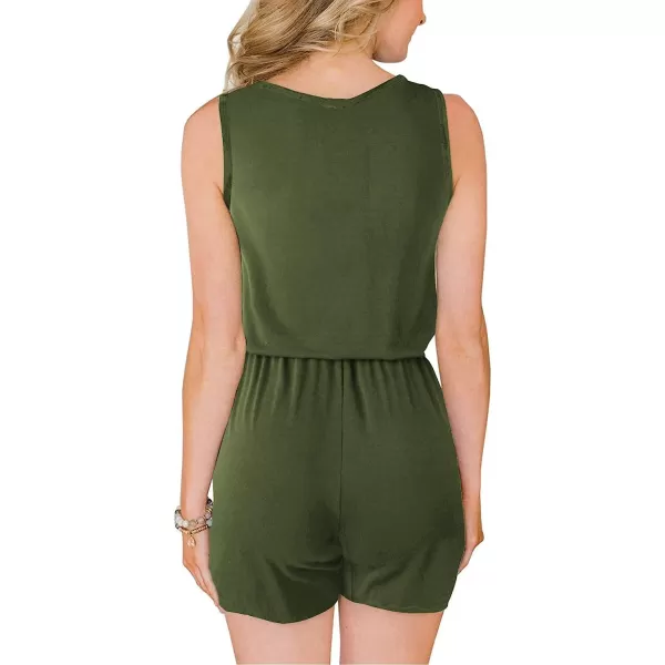 imageANRABESS Women Summer Loose Solid Sleeveless Jumpsuit Rompers Spaghetti Strap Adjustable Waist Short Pant Rompers03armygreen