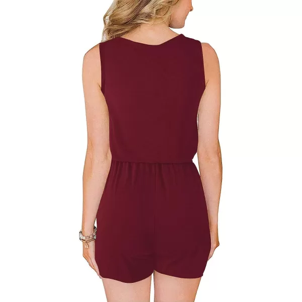 imageANRABESS Women Summer Loose Solid Sleeveless Jumpsuit Rompers Spaghetti Strap Adjustable Waist Short Pant Rompers03winered
