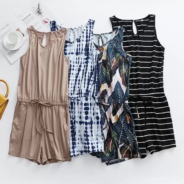 imageANRABESS Women Summer Loose Solid Sleeveless Jumpsuit Rompers Spaghetti Strap Adjustable Waist Short Pant RompersPrinted 3