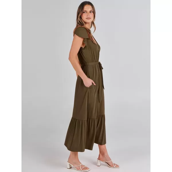 imageANRABESS Women Summer Maxi Dress Casual Wrap V Neck Flutter Short Sleeve Belt ALine Tiered Flowy Beach Long DressesCoffee