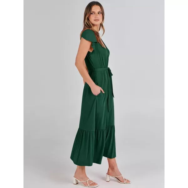 imageANRABESS Women Summer Maxi Dress Casual Wrap V Neck Flutter Short Sleeve Belt ALine Tiered Flowy Beach Long DressesDeep Green