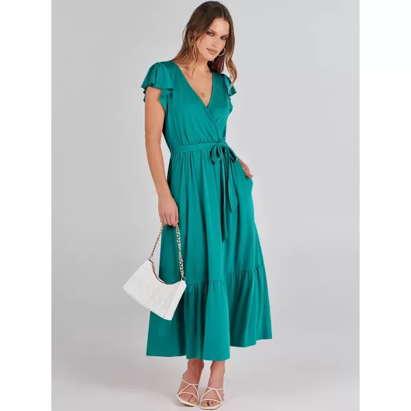 imageANRABESS Women Summer Maxi Dress Casual Wrap V Neck Flutter Short Sleeve Belt ALine Tiered Flowy Beach Long DressesLake Green