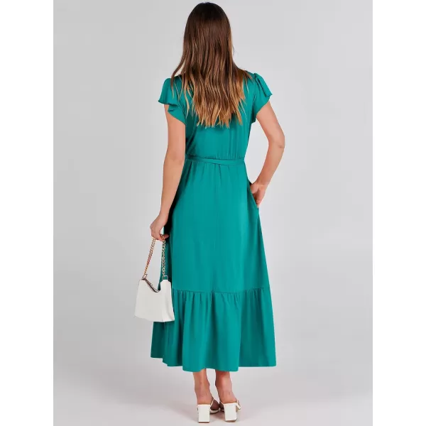 imageANRABESS Women Summer Maxi Dress Casual Wrap V Neck Flutter Short Sleeve Belt ALine Tiered Flowy Beach Long DressesLake Green