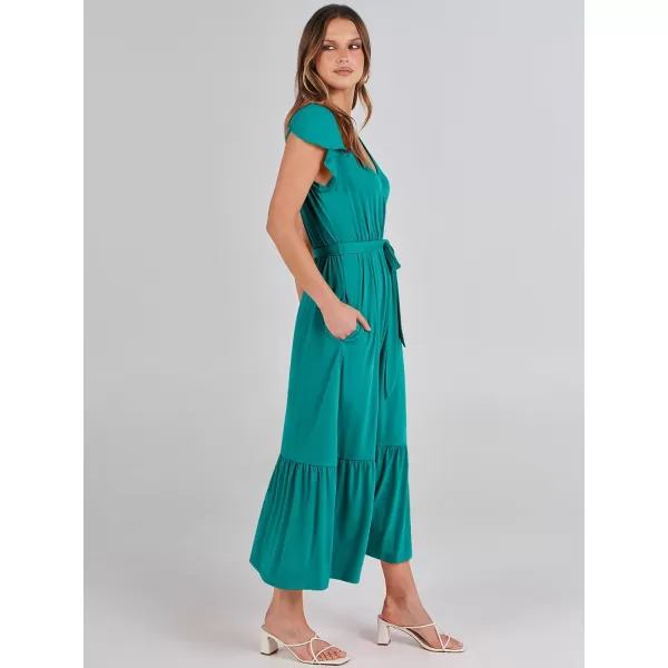 imageANRABESS Women Summer Maxi Dress Casual Wrap V Neck Flutter Short Sleeve Belt ALine Tiered Flowy Beach Long DressesLake Green