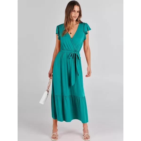 imageANRABESS Women Summer Maxi Dress Casual Wrap V Neck Flutter Short Sleeve Belt ALine Tiered Flowy Beach Long DressesLake Green