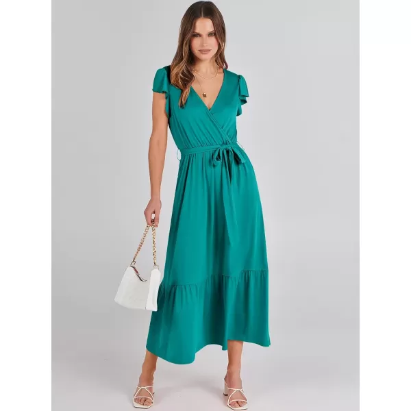 imageANRABESS Women Summer Maxi Dress Casual Wrap V Neck Flutter Short Sleeve Belt ALine Tiered Flowy Beach Long DressesLake Green