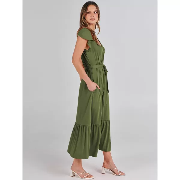 imageANRABESS Women Summer Maxi Dress Casual Wrap V Neck Flutter Short Sleeve Belt ALine Tiered Flowy Beach Long DressesOlive