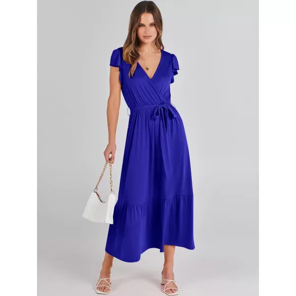 imageANRABESS Women Summer Maxi Dress Casual Wrap V Neck Flutter Short Sleeve Belt ALine Tiered Flowy Beach Long DressesRoyal Blue