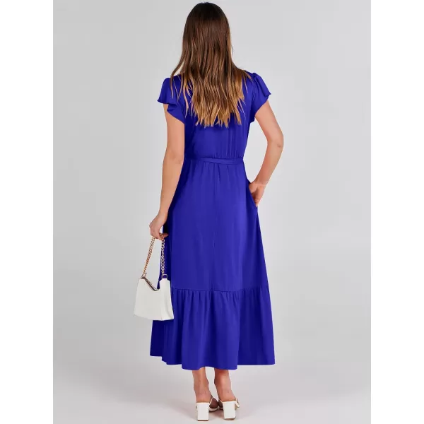 imageANRABESS Women Summer Maxi Dress Casual Wrap V Neck Flutter Short Sleeve Belt ALine Tiered Flowy Beach Long DressesRoyal Blue