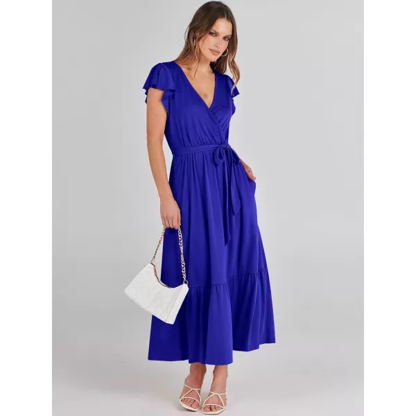 imageANRABESS Women Summer Maxi Dress Casual Wrap V Neck Flutter Short Sleeve Belt ALine Tiered Flowy Beach Long DressesRoyal Blue