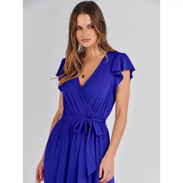 imageANRABESS Women Summer Maxi Dress Casual Wrap V Neck Flutter Short Sleeve Belt ALine Tiered Flowy Beach Long DressesRoyal Blue