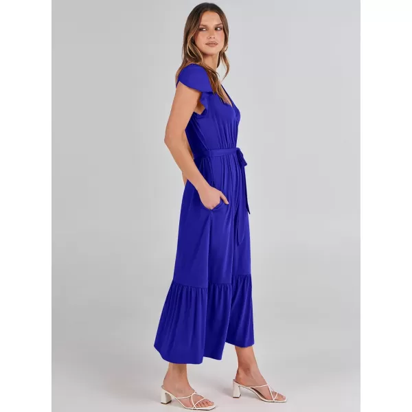 imageANRABESS Women Summer Maxi Dress Casual Wrap V Neck Flutter Short Sleeve Belt ALine Tiered Flowy Beach Long DressesRoyal Blue