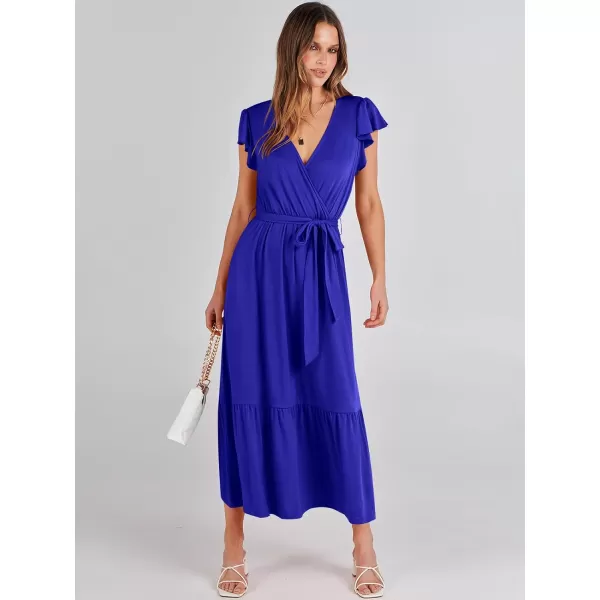 imageANRABESS Women Summer Maxi Dress Casual Wrap V Neck Flutter Short Sleeve Belt ALine Tiered Flowy Beach Long DressesRoyal Blue