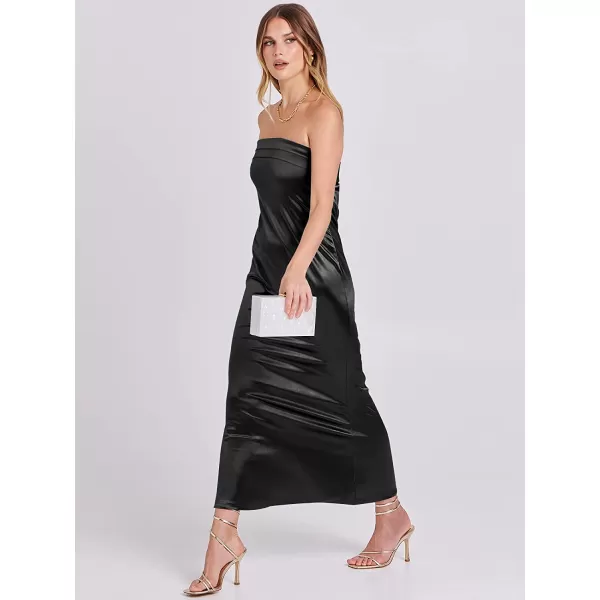 imageANRABESS Women Summer Satin Strapless Formal Dress Sexy Backless Bodycon Wedding Cocktail Party Maxi DressBlack