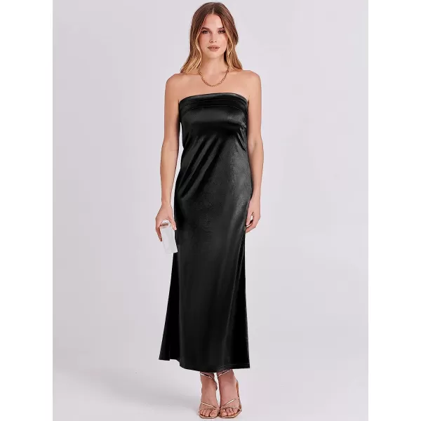 imageANRABESS Women Summer Satin Strapless Formal Dress Sexy Backless Bodycon Wedding Cocktail Party Maxi DressBlack