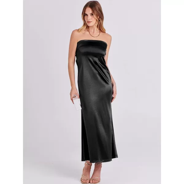 imageANRABESS Women Summer Satin Strapless Formal Dress Sexy Backless Bodycon Wedding Cocktail Party Maxi DressBlack